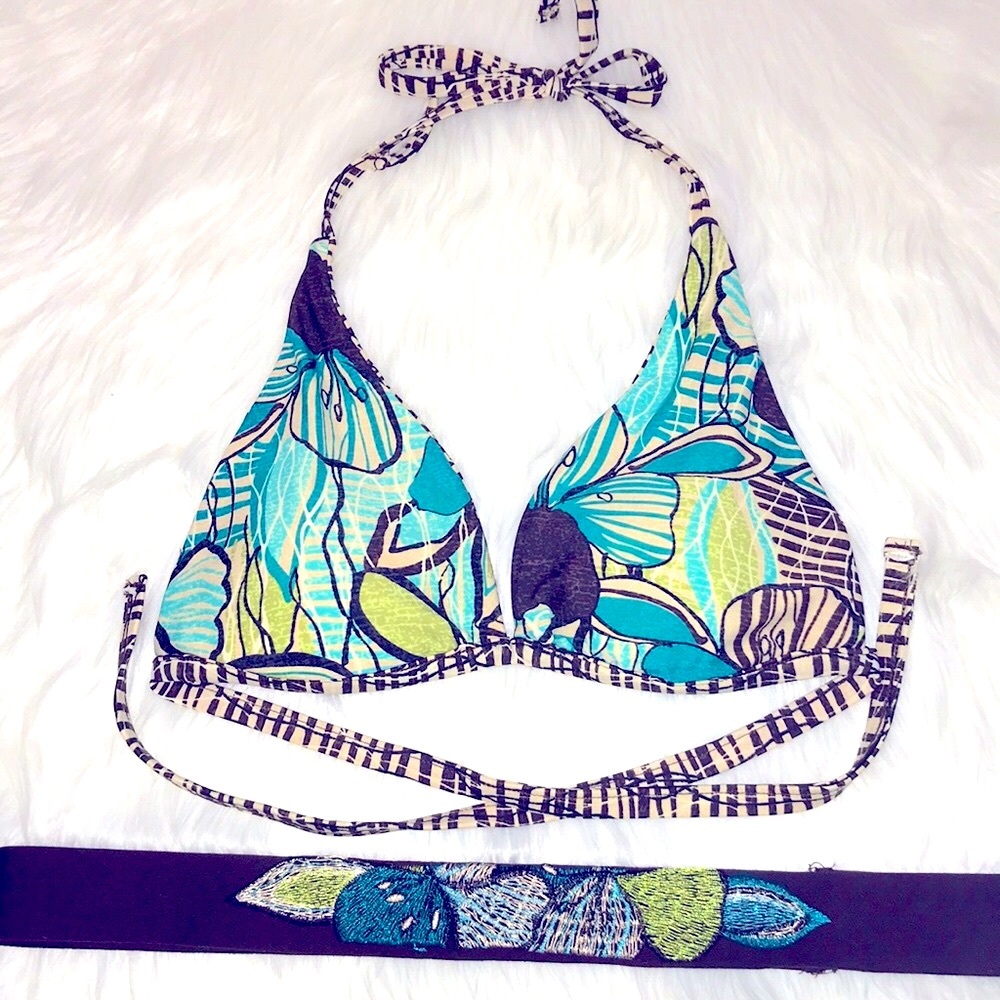 Reversible turquoise Art Deco padded bikini top L - Picture 9 of 13
